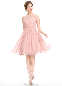 Prudence Ruffle With Beading Knee-Length A-Line Prom Dresses Chiffon Scoop Tulle