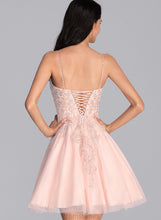 Load image into Gallery viewer, Adeline Beading With A-Line Sequins Tulle Short/Mini Prom Dresses V-neck