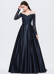 With Sweep Off-the-Shoulder Train Prom Dresses Ball-Gown/Princess Kiana Beading Satin