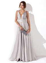 Load image into Gallery viewer, Charmeuse Prom Dresses With Floor-Length Pleated A-Line V-neck Elianna