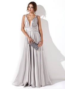 Charmeuse Prom Dresses With Floor-Length Pleated A-Line V-neck Elianna