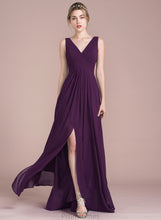 Load image into Gallery viewer, Donna Split Front Floor-Length V-neck With A-Line Prom Dresses Chiffon Ruffle