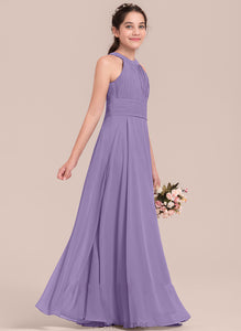 Breanna Floor-Length Ruffle Scoop Chiffon Neck Junior Bridesmaid Dresses A-Line With