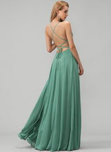 Load image into Gallery viewer, Prom Dresses Neckline Floor-Length A-Line Courtney Front Split Chiffon Pockets Square With