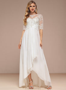 Boat Kaila Asymmetrical Chiffon Neck A-Line Wedding Lace Dress Wedding Dresses