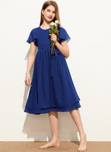 Load image into Gallery viewer, Scoop Knee-Length A-Line Junior Bridesmaid Dresses Chiffon Neck Alivia With Bow(s)