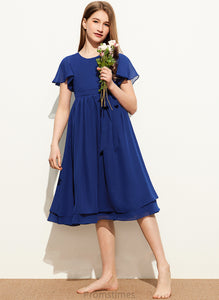 Scoop Knee-Length A-Line Junior Bridesmaid Dresses Chiffon Neck Alivia With Bow(s)