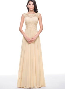 Prom Dresses Beading A-Line Chiffon Floor-Length Anabelle With Scoop Ruffle Flower(s) Neck