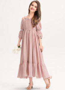 Neckline Chiffon Sal With Junior Bridesmaid Dresses Lace Ruffle A-Line Ankle-Length Square