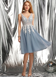 A-Line Tulle V-neck Knee-Length Prom Dresses Finley