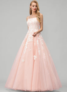 Floor-Length Ball-Gown/Princess Tulle With Square Prom Dresses Sequins Lace Caitlyn