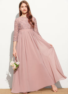 Floor-Length Scoop Kailey A-Line Lace Junior Bridesmaid Dresses Chiffon Neck