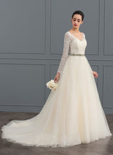 Load image into Gallery viewer, Ball-Gown/Princess Train Wedding Dresses V-neck Court Vanessa Wedding Tulle Dress Lace