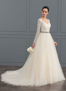 Ball-Gown/Princess Train Wedding Dresses V-neck Court Vanessa Wedding Tulle Dress Lace