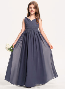 With Ruffle V-neck Ariel A-Line Chiffon Floor-Length Junior Bridesmaid Dresses