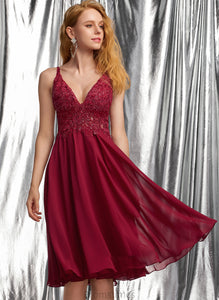 Chiffon A-Line With Knee-Length V-neck Sequins Evangeline Prom Dresses