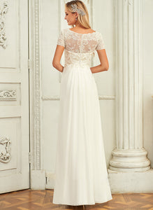 Lace Chiffon A-Line V-neck Leila Wedding Wedding Dresses Lace Floor-Length With Dress