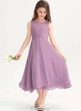 Load image into Gallery viewer, A-Line Ruffle With Junior Bridesmaid Dresses Ryan Tea-Length Chiffon Neck Scoop