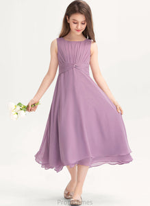 A-Line Ruffle With Junior Bridesmaid Dresses Ryan Tea-Length Chiffon Neck Scoop