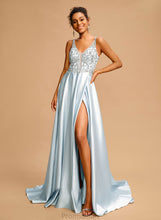 Load image into Gallery viewer, Train Kaleigh Beading V-neck With Prom Dresses Satin Ball-Gown/Princess Sweep