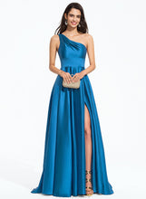 Load image into Gallery viewer, One-Shoulder Satin Train Front With Allyson A-Line Sweep Prom Dresses Split