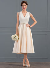 Load image into Gallery viewer, A-Line Satin Tea-Length V-neck Wedding With Yoselin Wedding Dresses Beading Sequins Dress