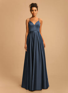 Martha Floor-Length Satin Prom Dresses A-Line V-neck