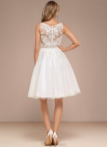 Sequins Wedding With Neck Wedding Dresses Lace Boat Tulle A-Line Dress Willa Knee-Length