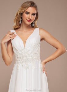 Izabelle Floor-Length Wedding Dresses With A-Line Wedding Sequins Lace Dress V-neck Chiffon