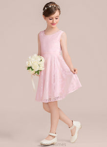 Kaitlin Bow(s) A-Line With Knee-Length Lace Neck Junior Bridesmaid Dresses Scoop Sash