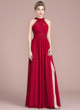 Load image into Gallery viewer, Chiffon A-Line Floor-Length With Ruffle Bow(s) Split Scoop Front Lila Prom Dresses Neck