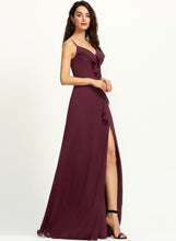 Load image into Gallery viewer, V-neck Front Split Sheath/Column Ruffle With Prom Dresses Floor-Length Brianna