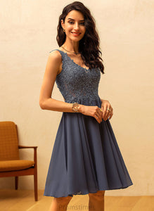 A-Line Prom Dresses Beading Chiffon With Nylah Knee-Length V-neck