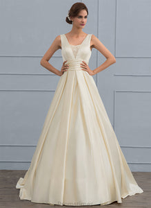 Dress With Train Skyler V-neck Wedding Sweep Satin Lace Ball-Gown/Princess Wedding Dresses