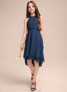 Scoop Asymmetrical Chiffon Neck A-Line Addyson Junior Bridesmaid Dresses With Ruffles