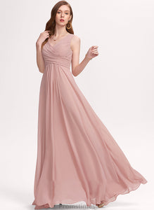 V-neck Chiffon Prom Dresses Amani Floor-Length Ruffle A-Line With