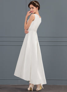 Wedding A-Line Wedding Dresses Square Satin Neckline Dress Scarlet Asymmetrical