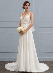 Wedding Theresa Train Dress V-neck A-Line Chiffon Wedding Dresses Court