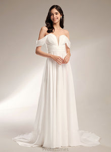 Wedding Dresses With Pleated Dress Train Court Catalina Off-the-Shoulder A-Line Wedding