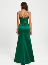 Load image into Gallery viewer, Satin V-neck Prom Dresses Lace Floor-Length Sequins Sheath/Column With Nell