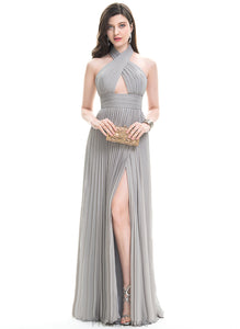 Pleated Taylor Floor-Length Chiffon Halter With A-Line Prom Dresses