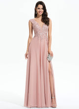 Load image into Gallery viewer, Lace V-neck Front Prom Dresses Chiffon A-Line Floor-Length Kimberly Split With