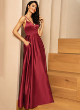 Load image into Gallery viewer, A-Line Pockets Satin Jayla V-neck Prom Dresses With Split Floor-Length Front