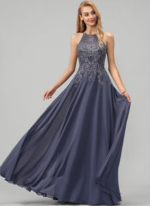 Sequins A-Line With Scoop Chiffon Lace Floor-Length Corinne Neck Prom Dresses