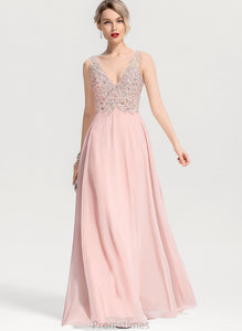 A-Line With Mariah Beading Prom Dresses V-neck Floor-Length Chiffon Sequins