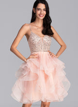 Load image into Gallery viewer, Sequins V-neck Knee-Length Ball-Gown/Princess Beading Hanna Tulle With Prom Dresses