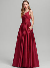 Load image into Gallery viewer, Prom Dresses V-neck A-Line With Floor-Length Undine Satin Pockets Ruffle