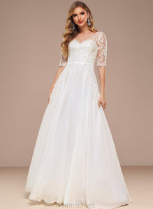 Chiffon Pamela Floor-Length Wedding Wedding Dresses V-neck A-Line Dress Lace