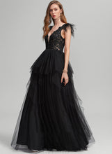 Load image into Gallery viewer, Sequins With Prom Dresses V-neck Floor-Length Feather Tulle Ball-Gown/Princess Chasity