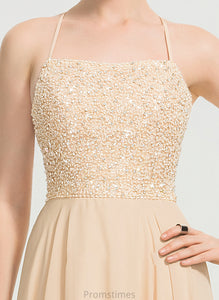 Chiffon Prom Dresses Train Neckline Sweep Mia A-Line With Square Sequins Beading